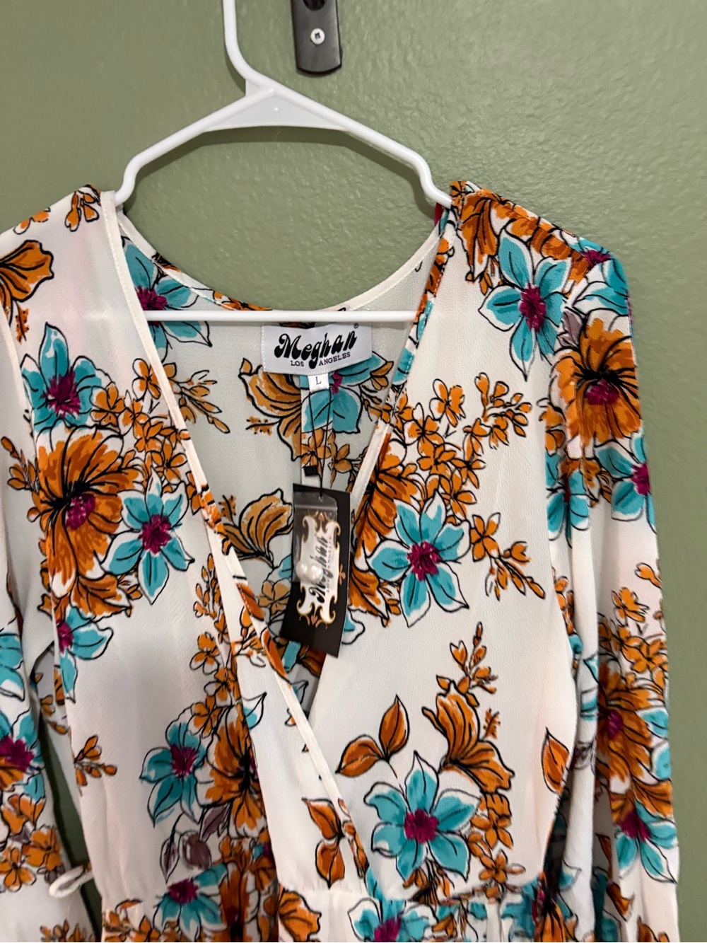 Meghan LA White Wrap Tunic with Teal & Amber Floral Print
